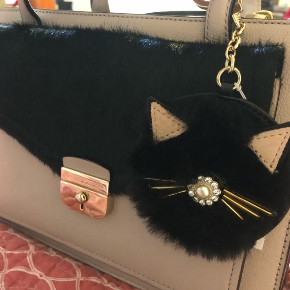 Kate Spade key fob/chain cat pouf jeweled NWT’s